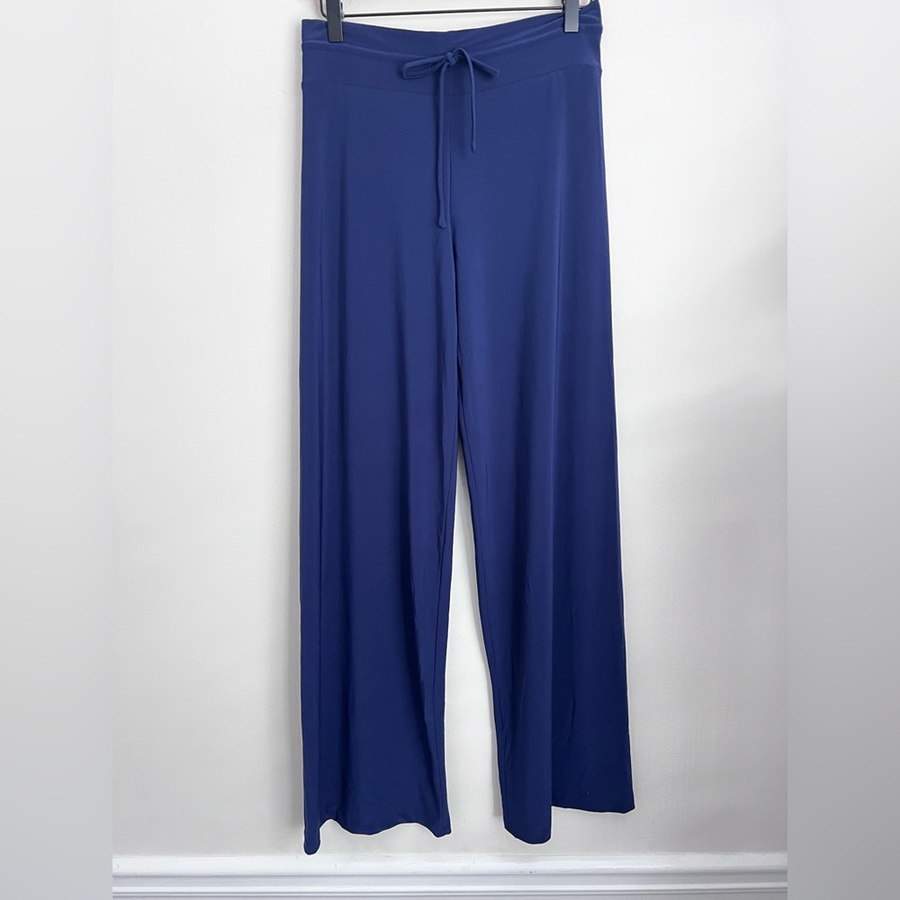 Norma Kamali Pants Navy Blue Wide Leg Drawstring Palazzo Pants XS